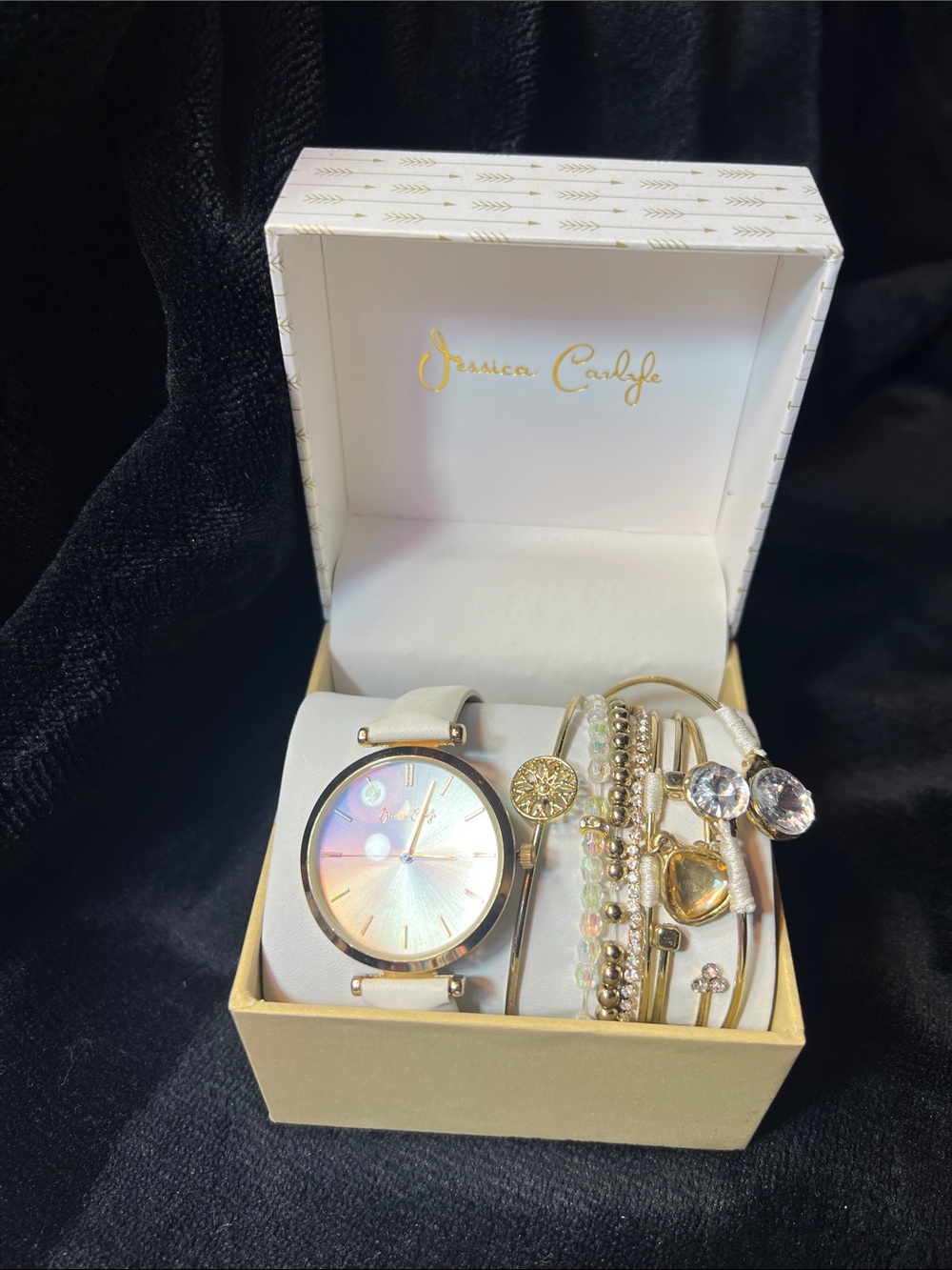 White and Gold Women's Watch and Bracelet Set